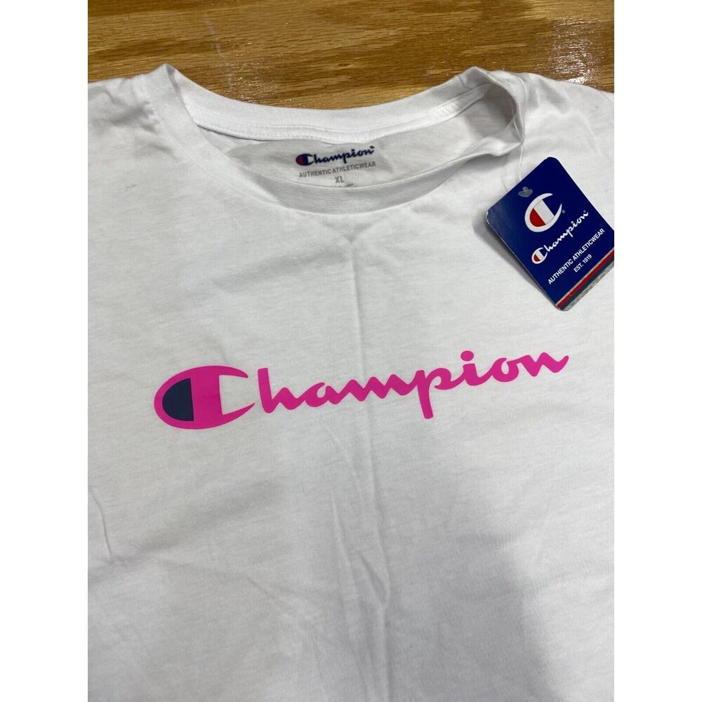 Champion Activewear T-Shirt women XL White Short Sleeve Graphic Logo B61 - Picture 6 of 7